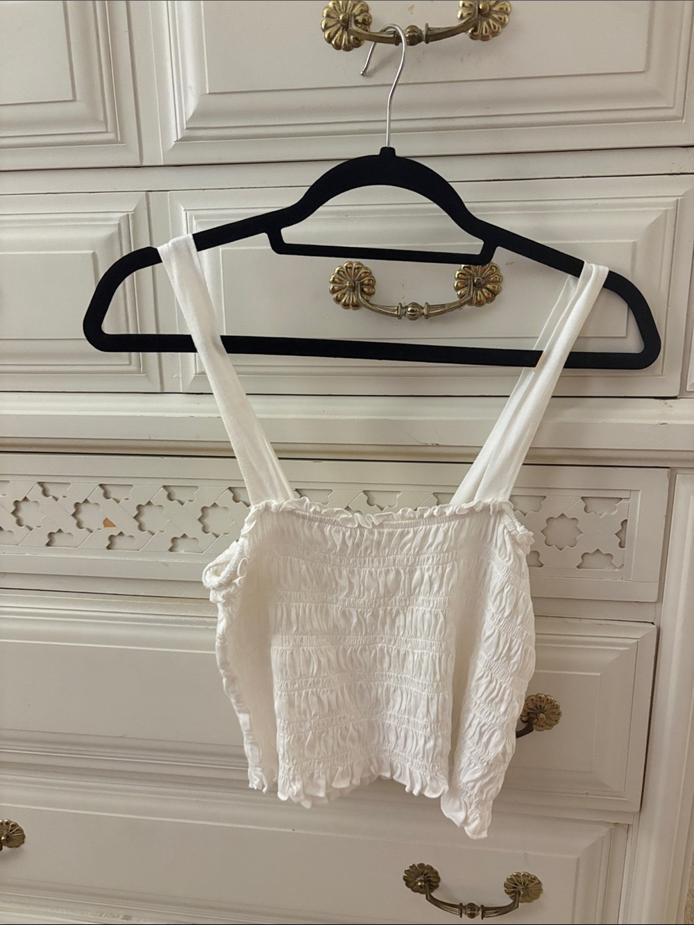 Women's White Smocked Crop Tank Top